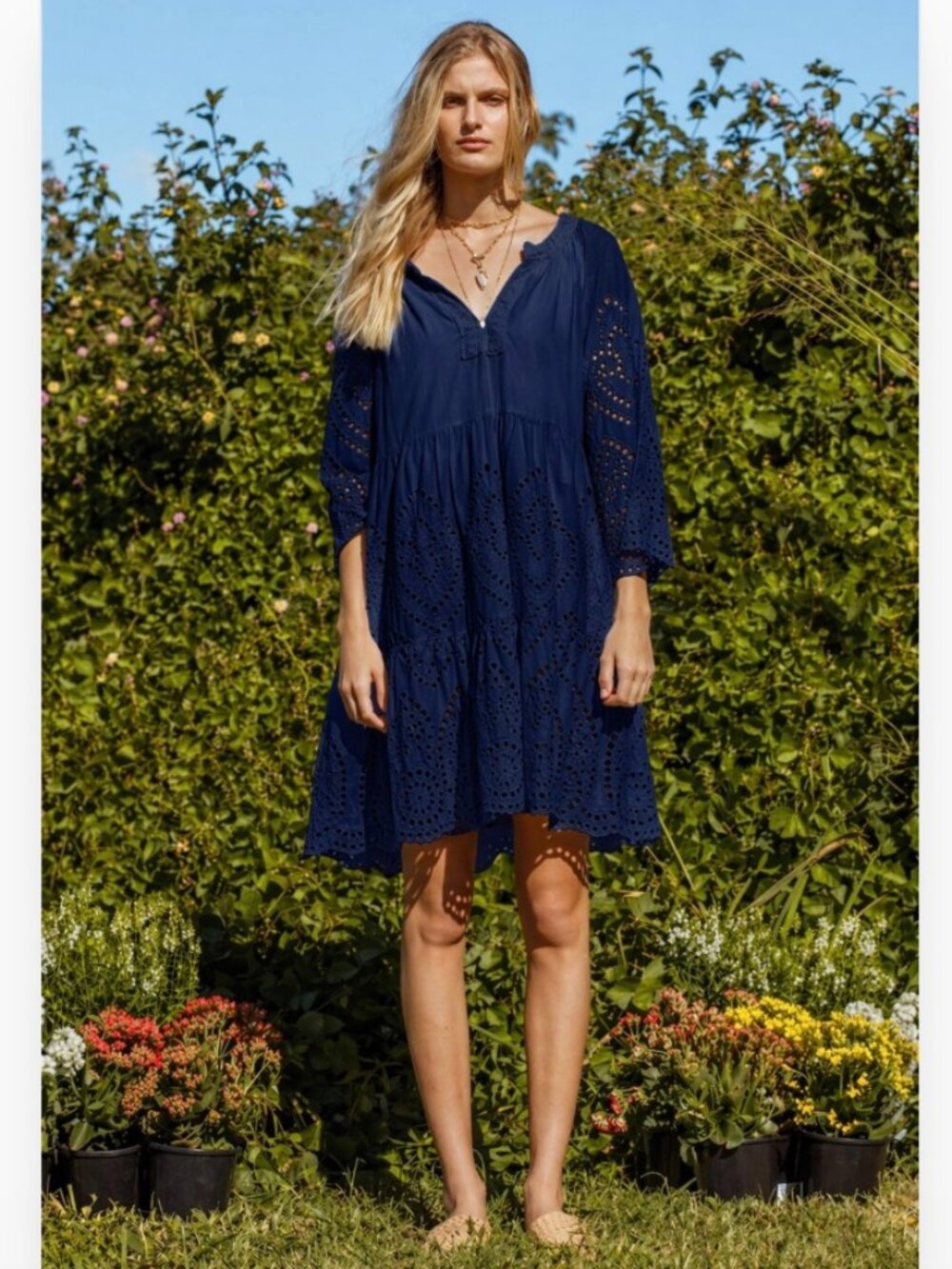 Rubyyaya Cleopatra Eyelet Dress in Navy Blue
